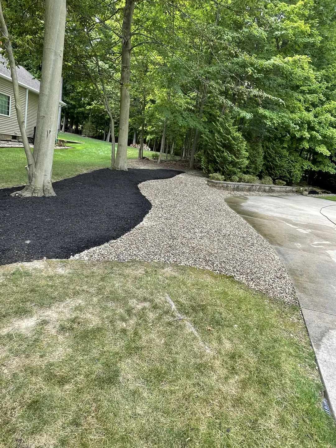 Freshly edged and mulched residential landscape bed