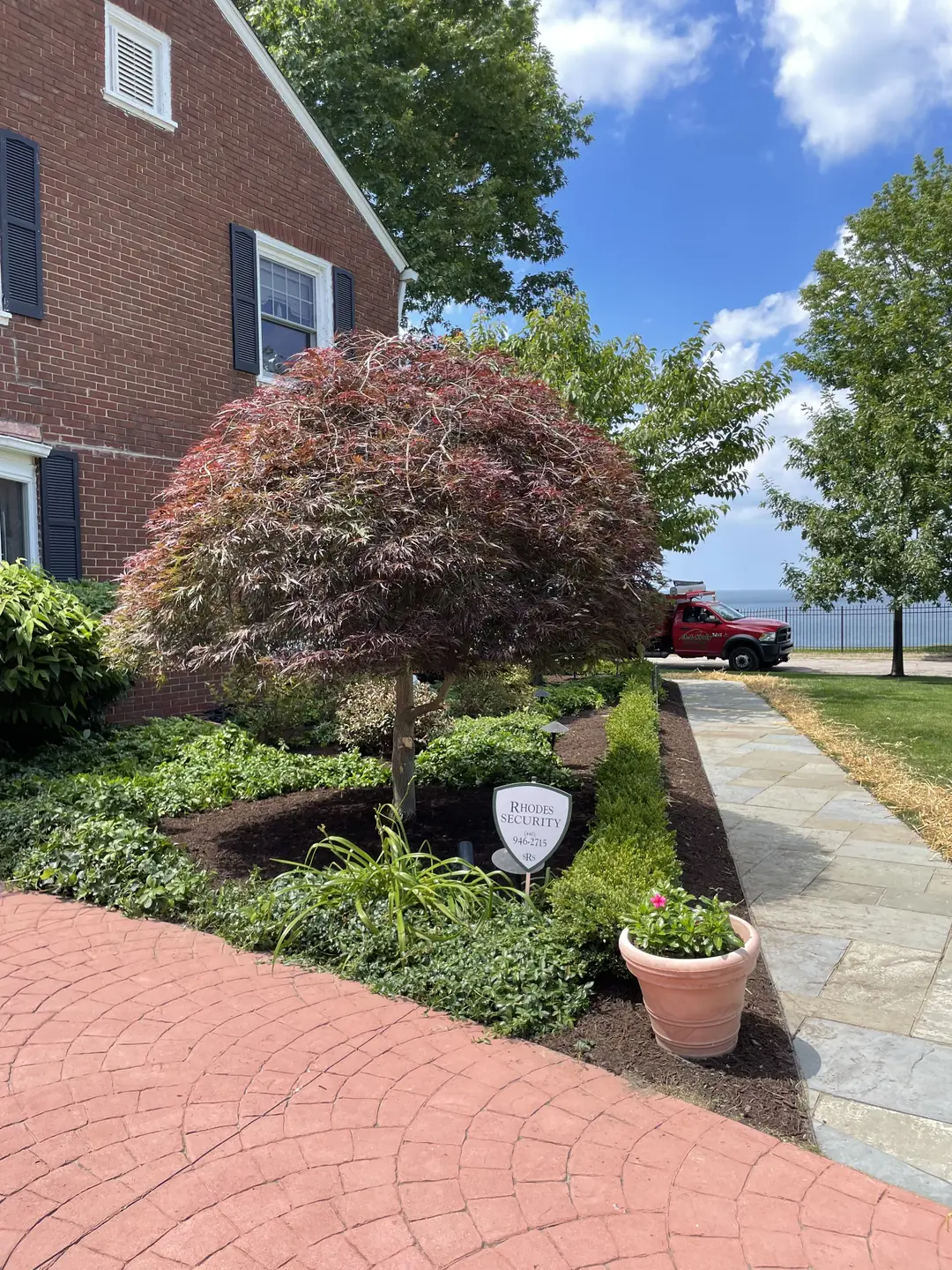 Freshly edged and mulched residential landscape bed