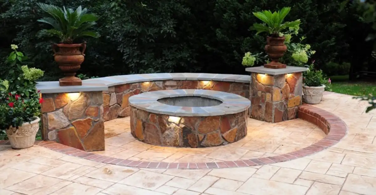 Fire pit with seating area built by A.J. Kraig