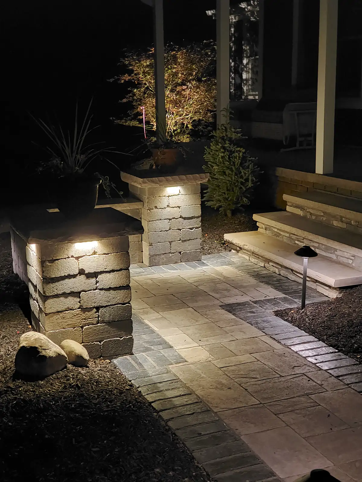 Landscape LED lighting along garden border