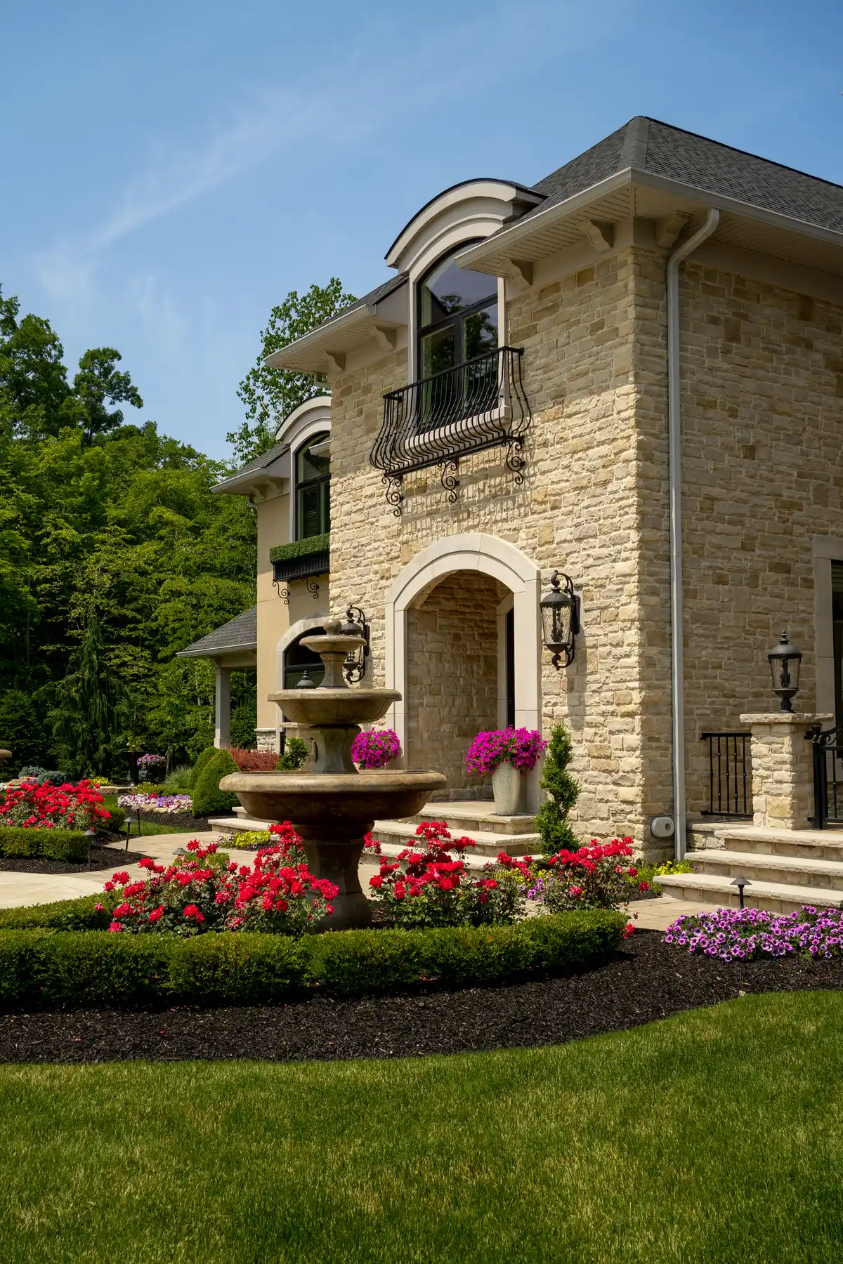 Custom garden design with stone accents