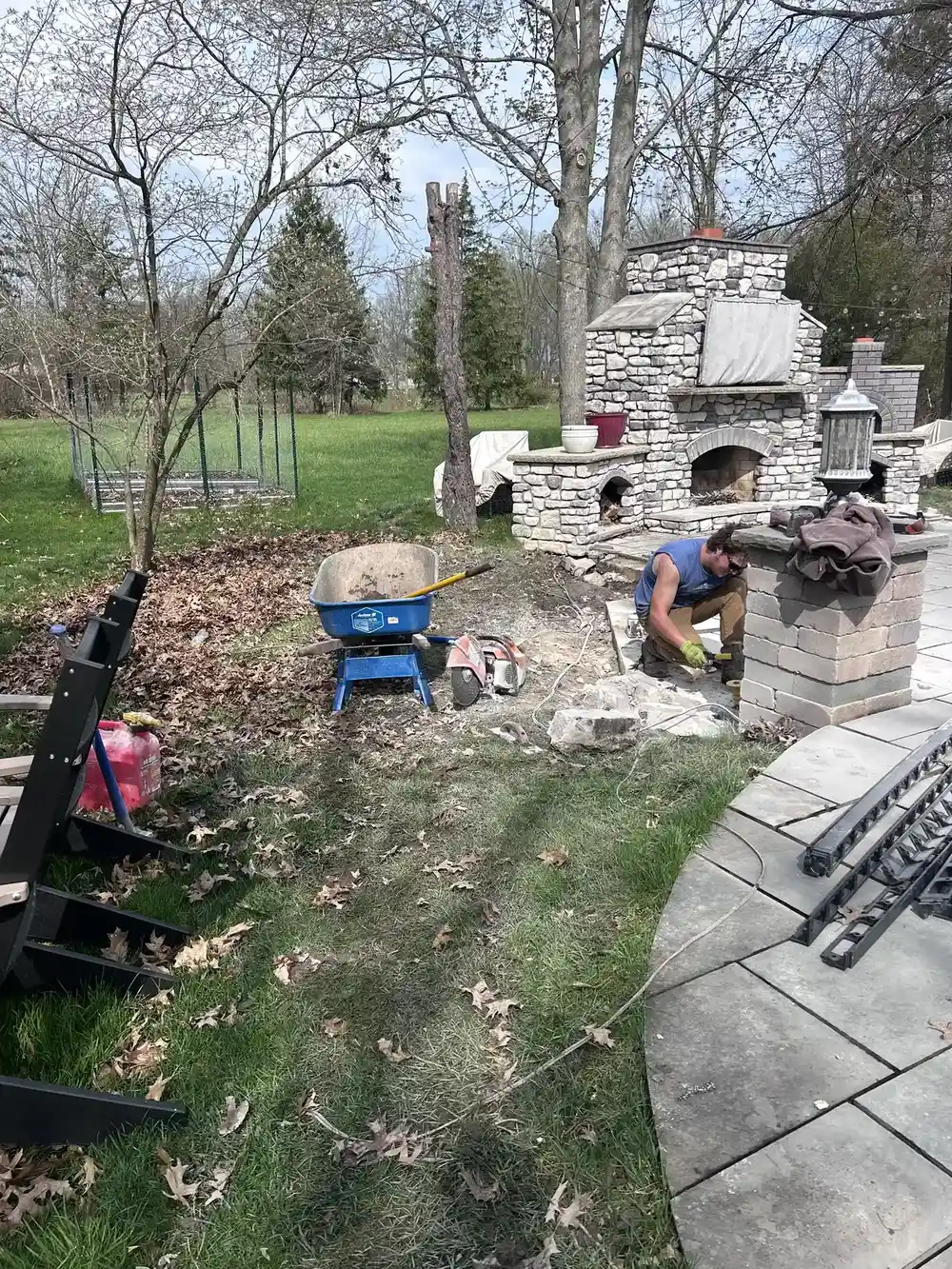 Stone outdoor kitchen and patio construction detail