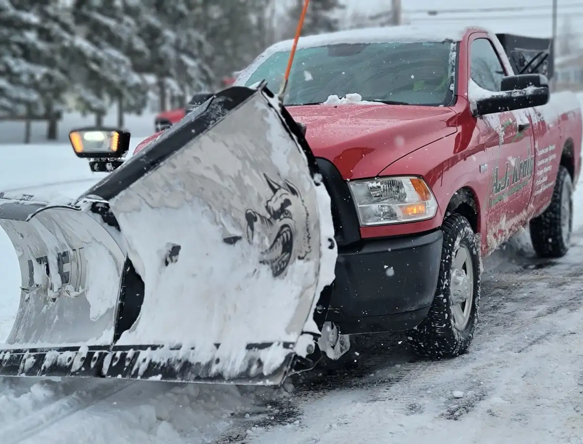 A.J. Kraig snow plow truck ready for commercial snow removal in Ohio