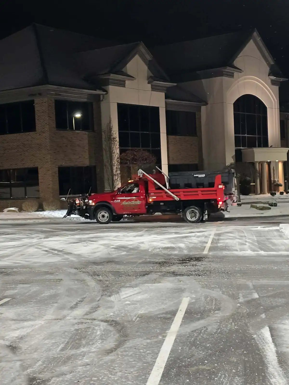 Ice management and salt application on parking lot