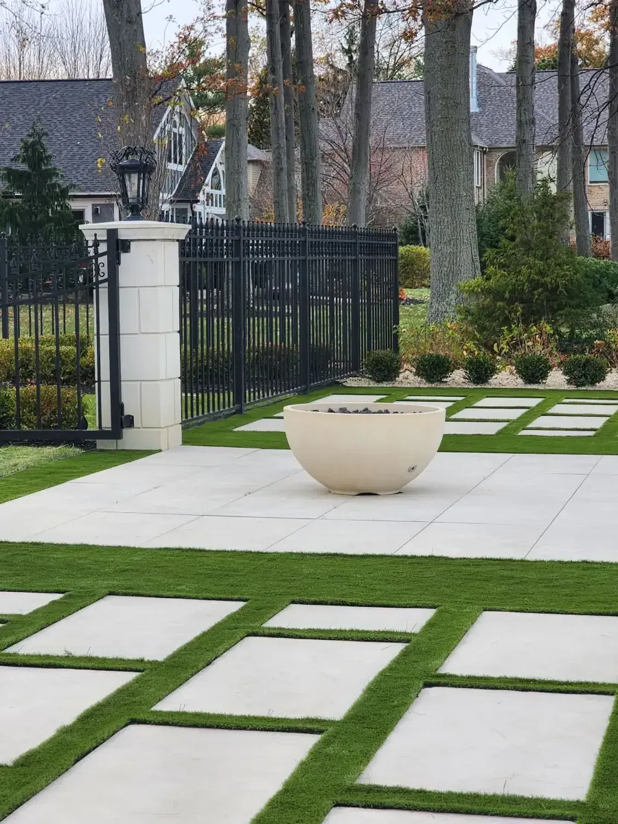 Close-up of premium synthetic turf installed in a Northeast Ohio backyard